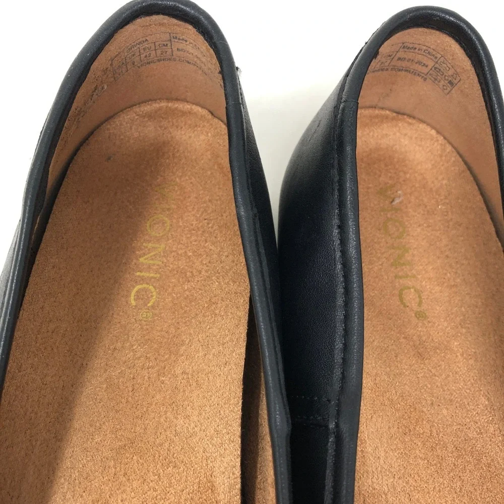 Vionic Womens 11 Orinda Square Toe Ballet Flats Black Leather Orthotic